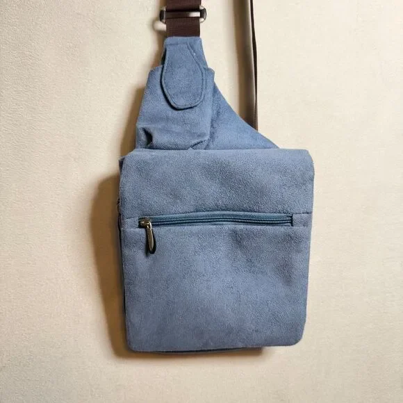Travelon Light Blue Faux Suede Sling Bag Crossbody Organizer 2006 Adjustable - Picture 3 of 14
